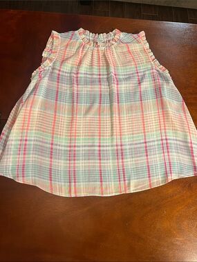 Belle & Sky Sleeveless neon Plaid high Ruffle-Neck sheer Blouse